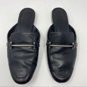 Black Mule Flats Round Toe Slip On Loafers 7.5